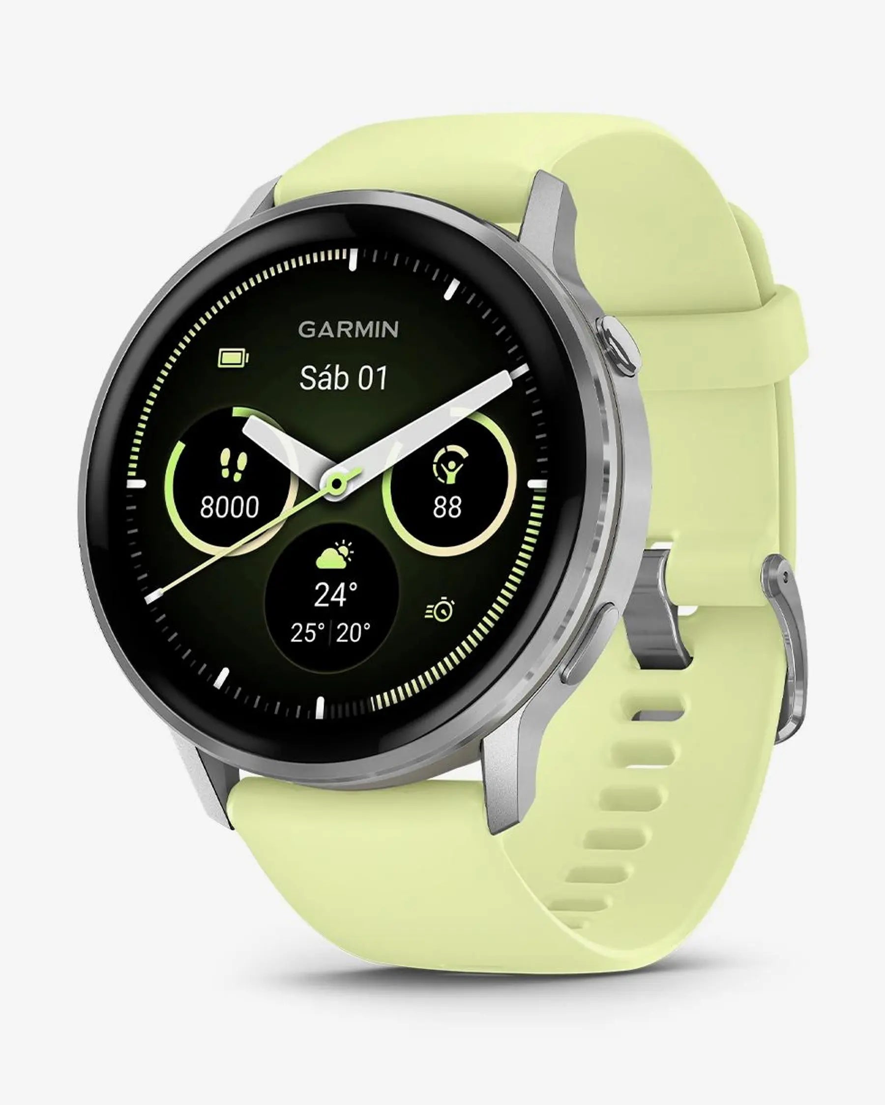 Garmin Venu 4 – 45 mm Silber mit gelbem Armband