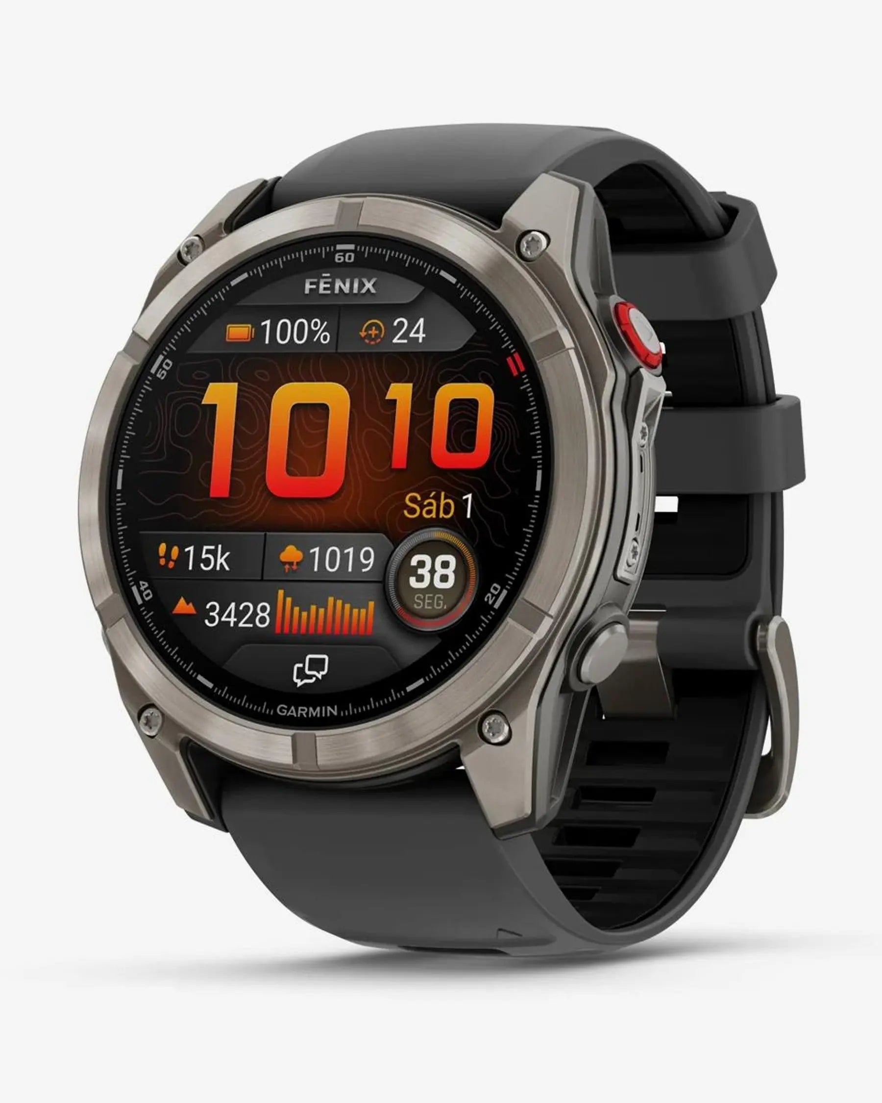 Garmin Fenix 8 Pro AMOLED Sapphire 51 mm in Titangrau-Silber mit schwarz-grauem Armband