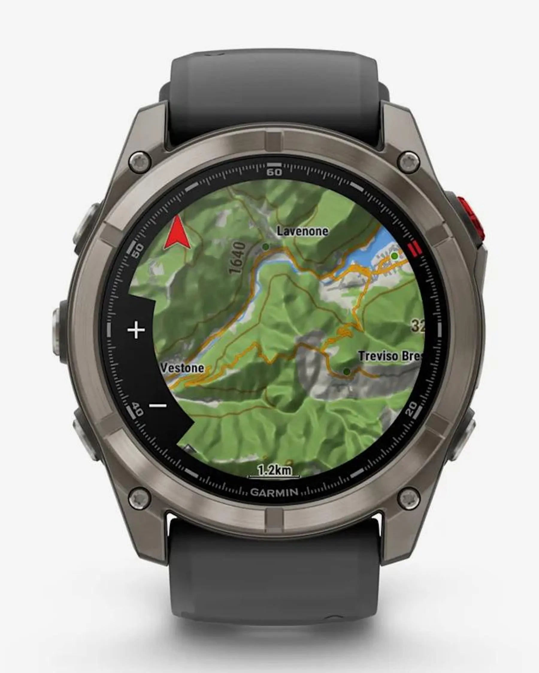 Garmin Fenix 8 Pro AMOLED Sapphire 51 mm in Titangrau-Silber mit schwarz-grauem Armband