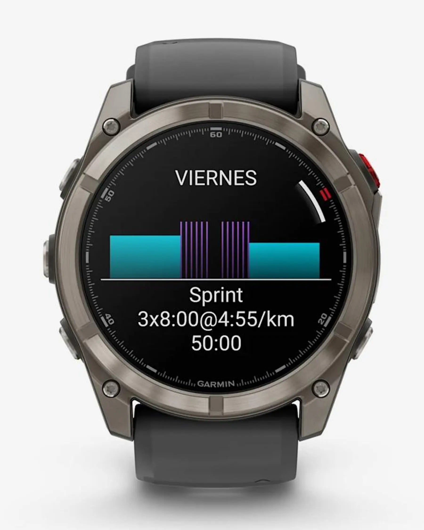Garmin Fenix 8 Pro AMOLED Sapphire 51 mm in Titangrau-Silber mit schwarz-grauem Armband