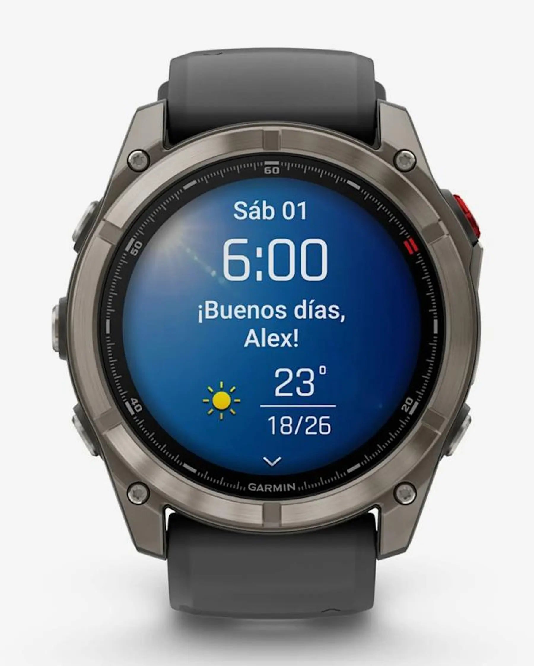 Garmin Fenix 8 Pro AMOLED Sapphire 51 mm in Titangrau-Silber mit schwarz-grauem Armband