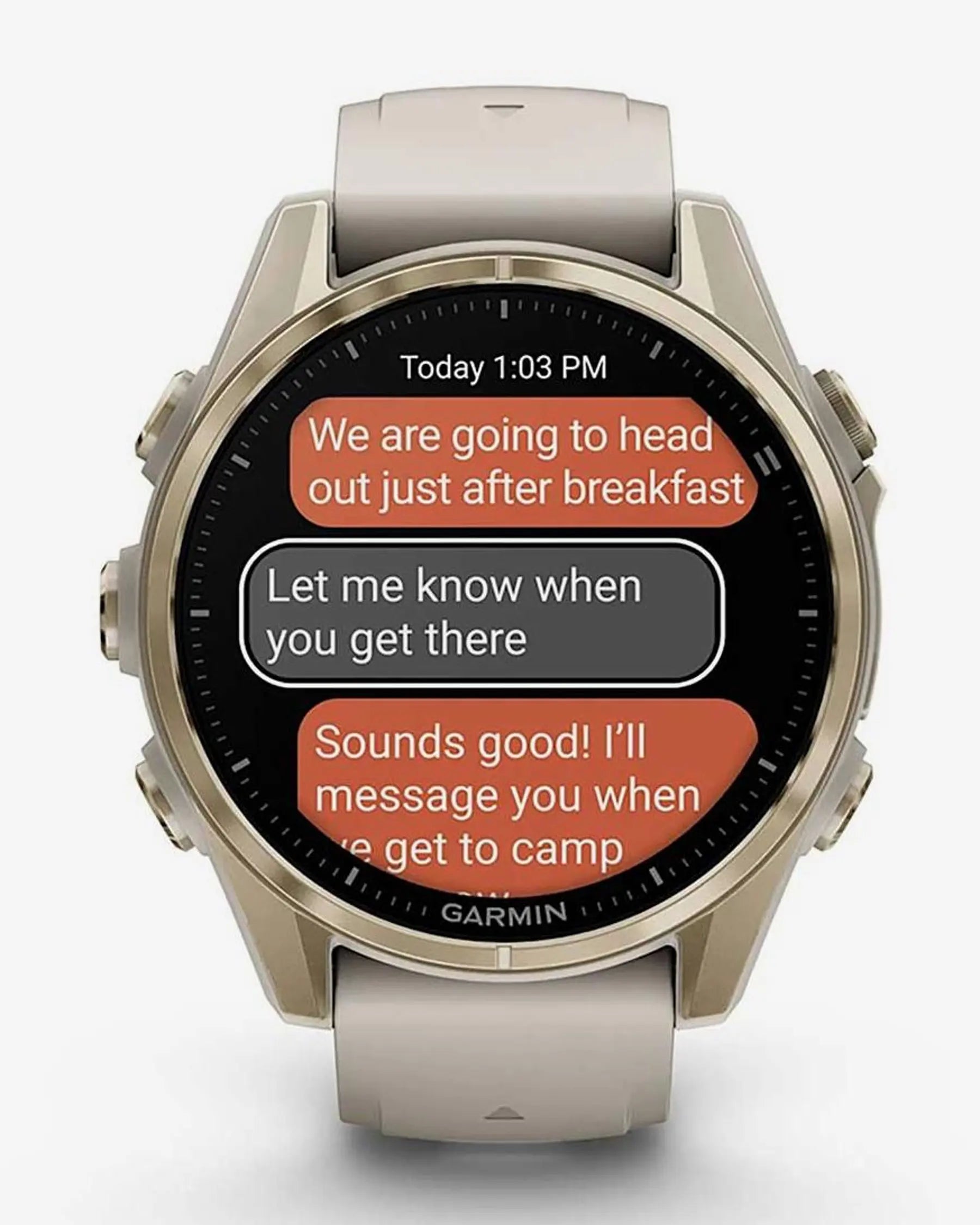Garmin Fenix 8 AMOLED Saphirglas 43 mm Gold mit beigem Armband