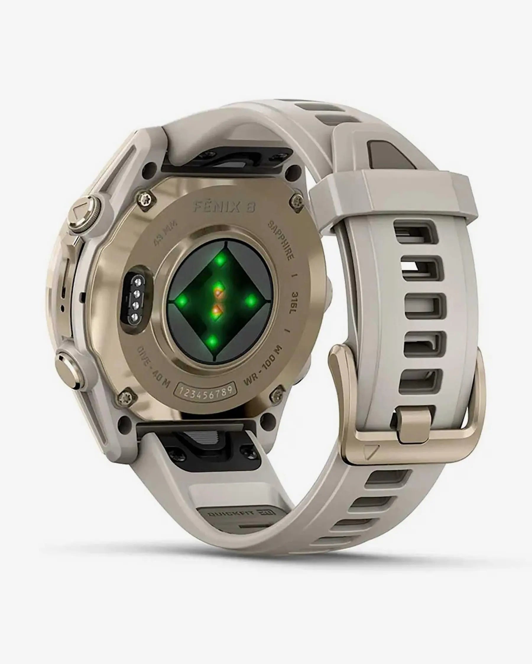 Garmin Fenix 8 AMOLED Saphirglas 43 mm Gold mit beigem Armband