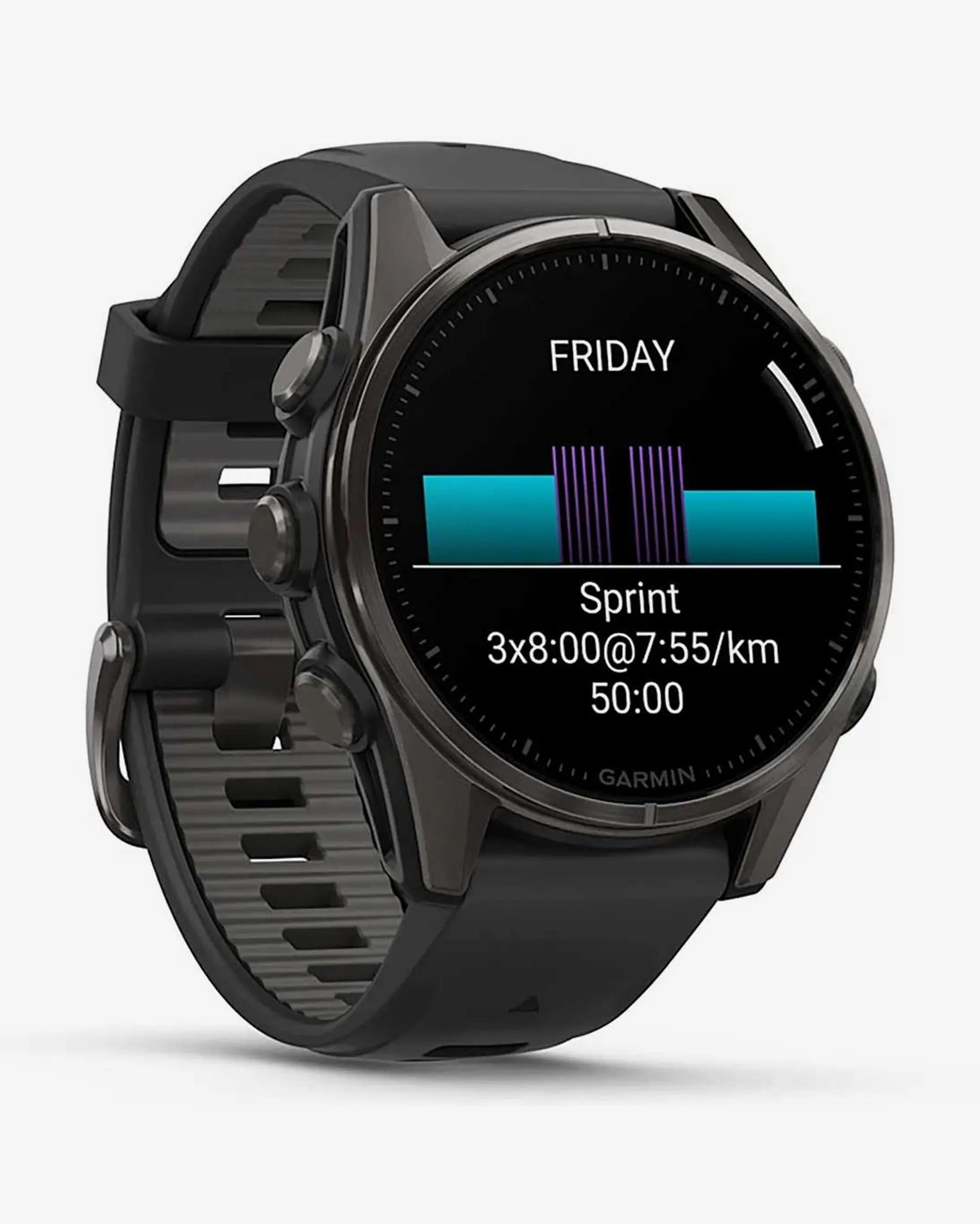 Garmin Fenix 8 AMOLED Saphirglas 43 mm Titan Carbon Grau Schwarzes Armband