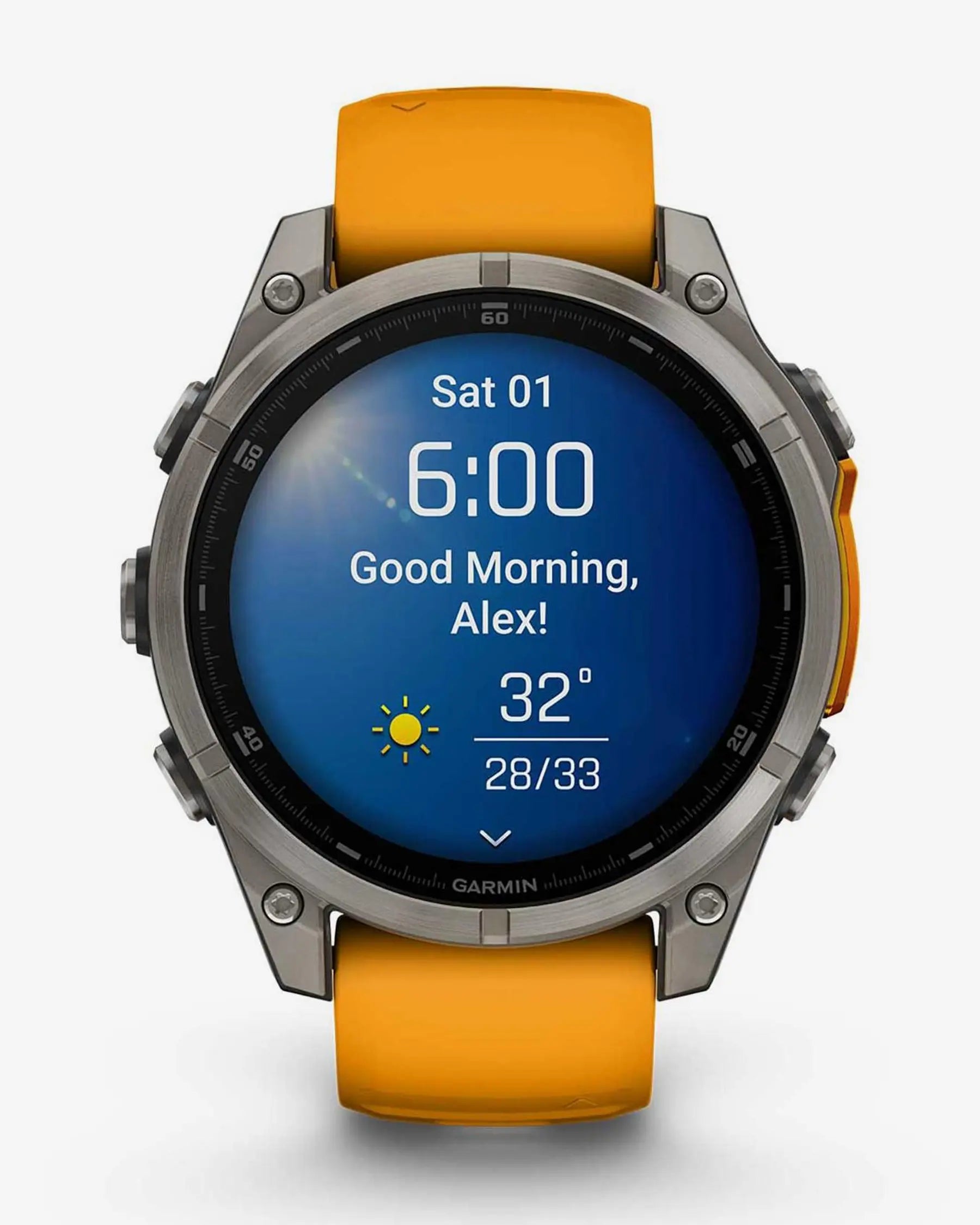 Garmin Fenix 8 AMOLED Saphir 47 mm Titan Silber Orange Armband