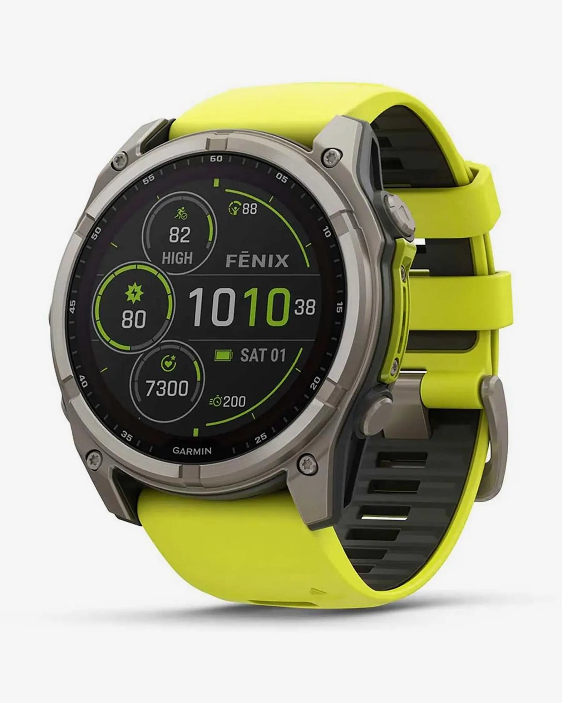 Garmin Fenix 8 Sapphire Solar 51 mm, Titangrau mit gelbem Armband