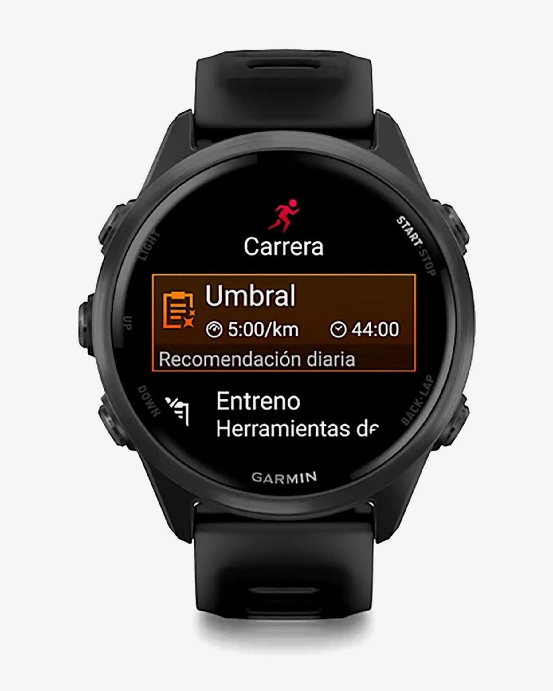 Die Garmin Forerunner 570 – 42 mm Dunkelgrau mit schwarzem Armband