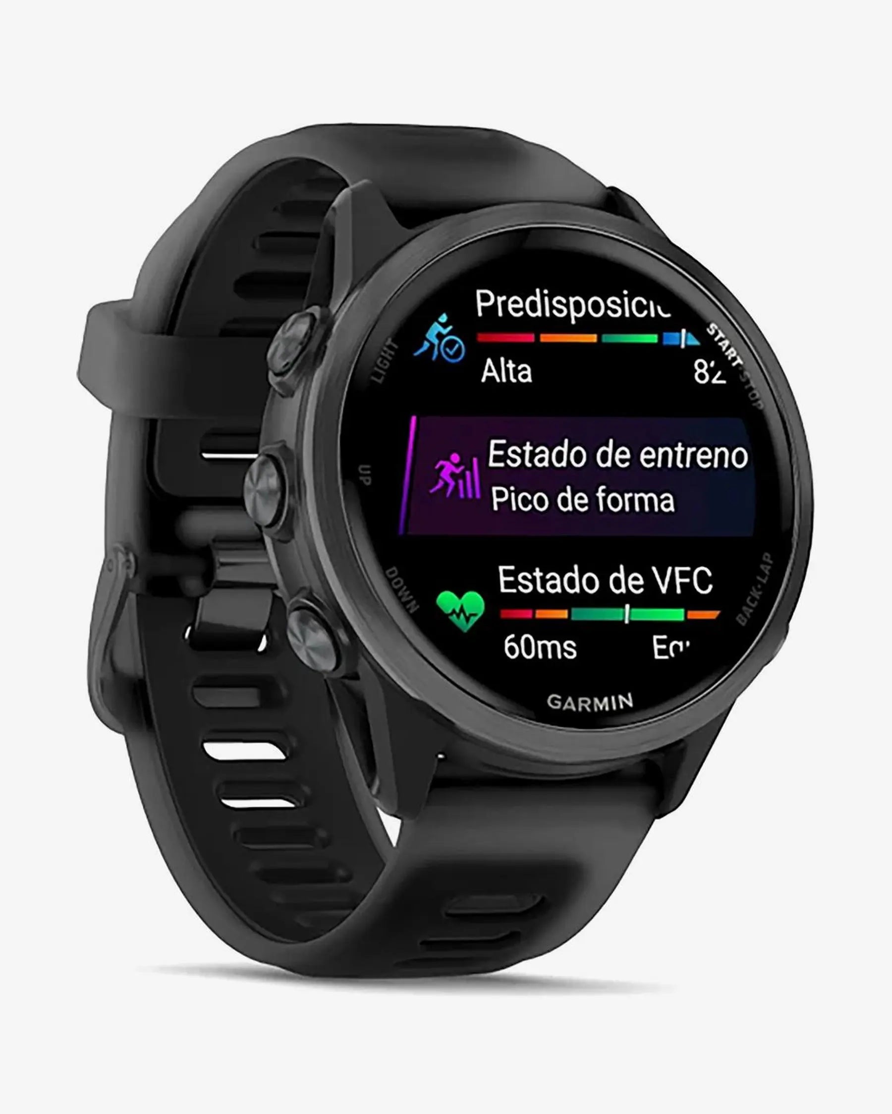 Die Garmin Forerunner 570 – 42 mm Dunkelgrau mit schwarzem Armband
