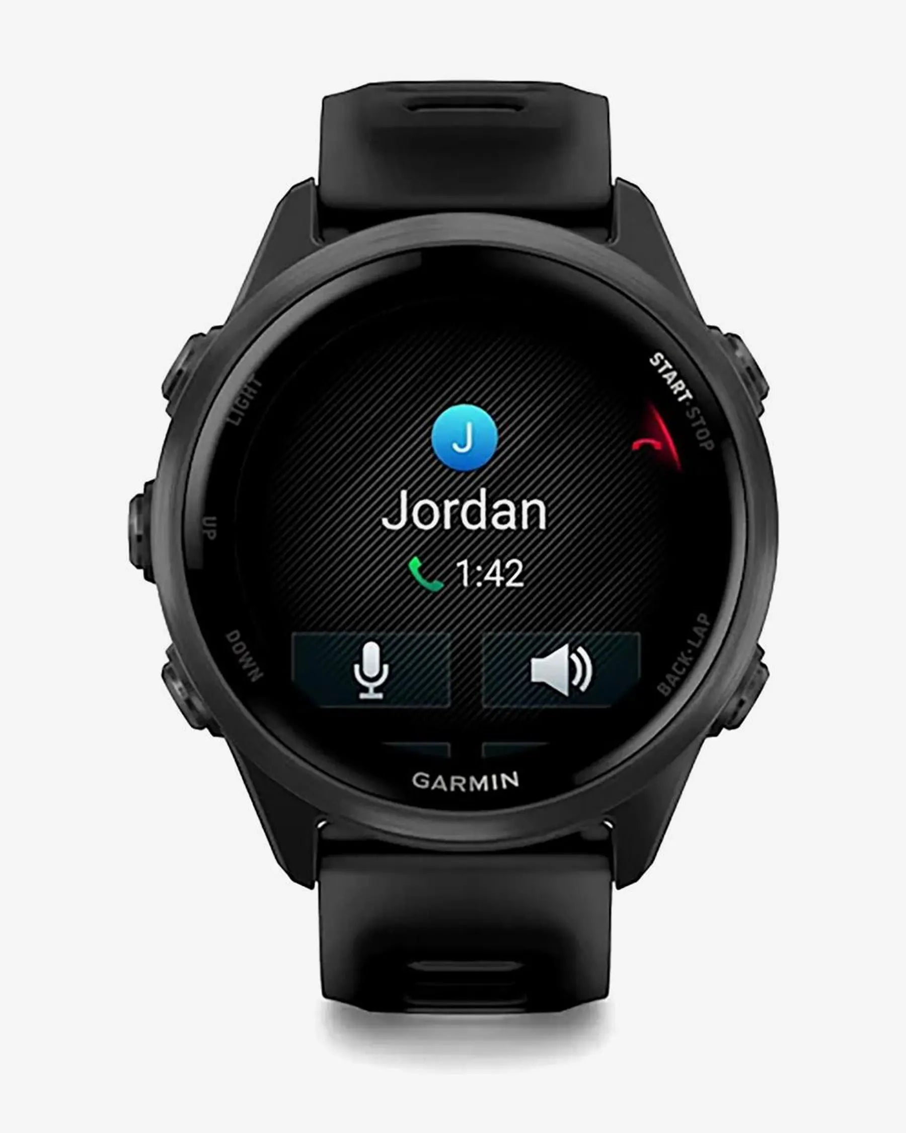 Die Garmin Forerunner 570 – 42 mm Dunkelgrau mit schwarzem Armband