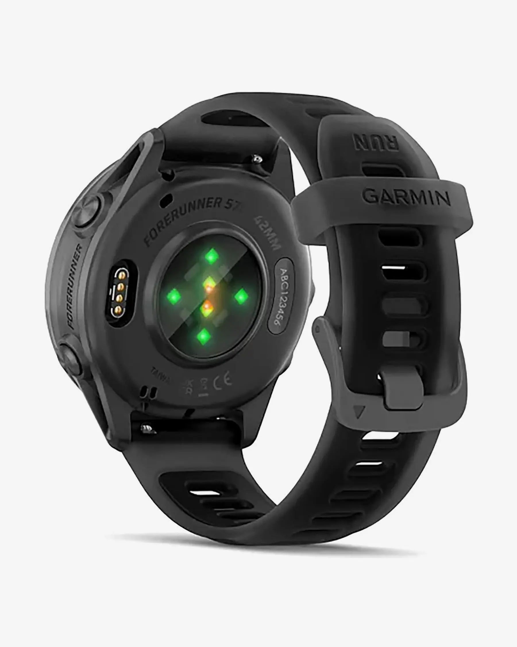Die Garmin Forerunner 570 – 42 mm Dunkelgrau mit schwarzem Armband