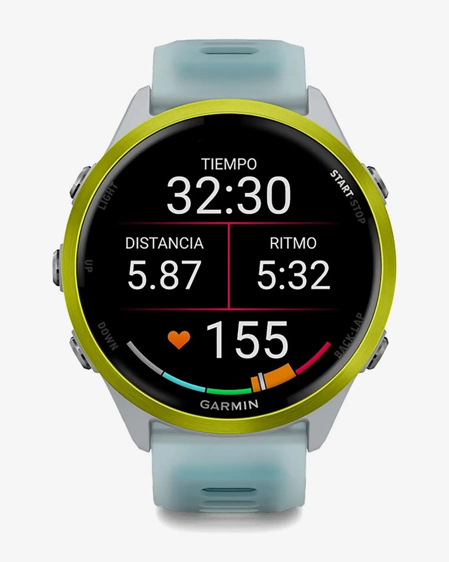 Garmin Forerunner 570 – 47 mm Gelb mit blau-weißem Armband