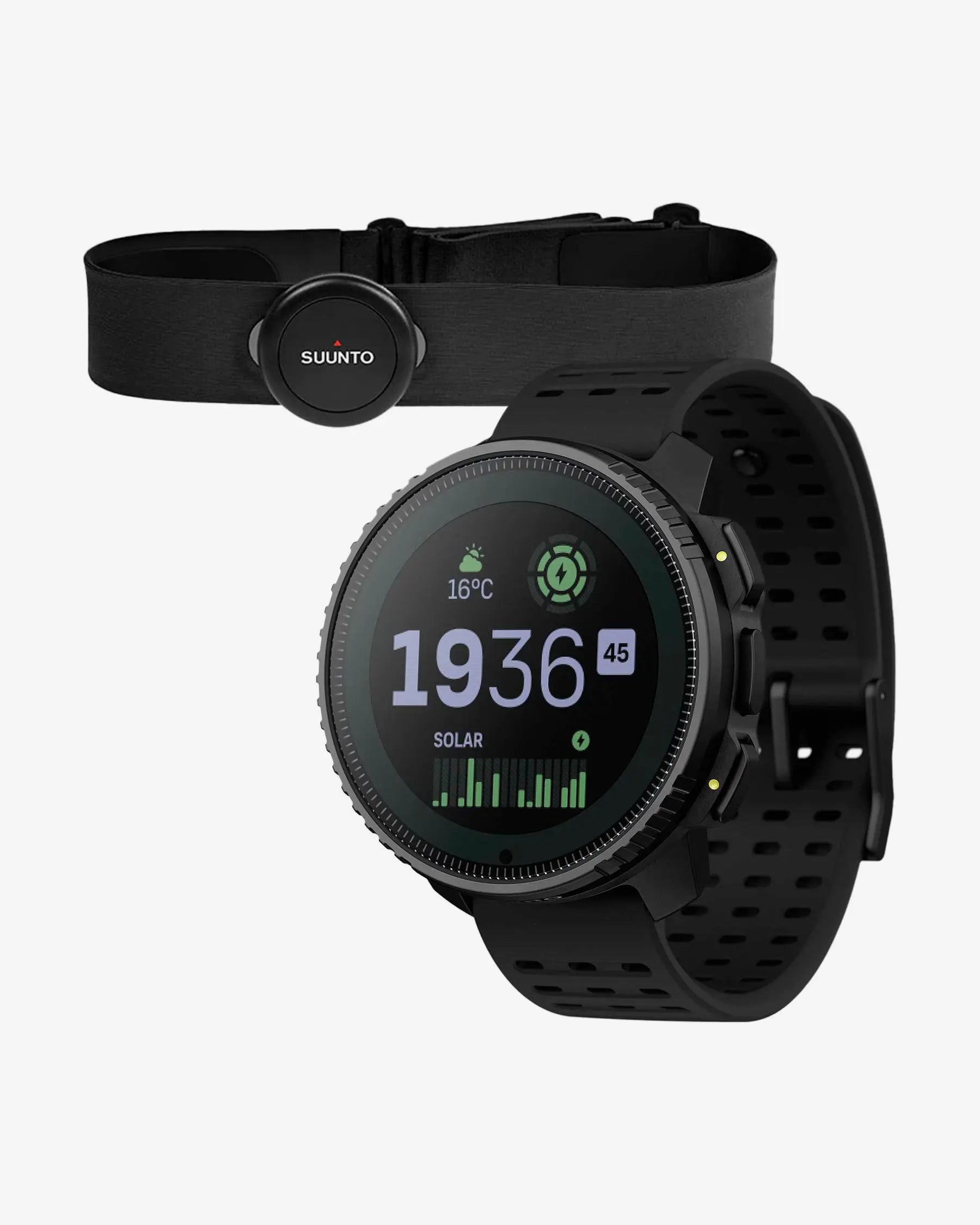 Suunto Vertical Solar GPS Smartwatch 49 mm Stahl schwarz mit Saphirglas und Solarladung plus Suunto Smart Herzfrequenzsensor schwarz
